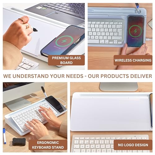 Garood Desktop Whiteboard with Wireless Charger Adapter Included Desk Buddy Charging Desktop Whiteboard Keyboard Glassboard Dry Erase Board Dry Erase Accessories 15.8X7X2 inches - color: White