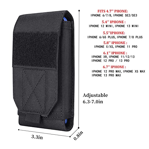 Black Tactical Molle Cellphone Pouch Case,Heavy Duty Waterproof Phone Holster Bag for iPhone 11 12 13 Pro Max for Samsung S22 S21 S20 FE Note 20 A13 A12 A02S Less 6.7" Phone with US Flag Patch - color: Black & 1 Red Patch