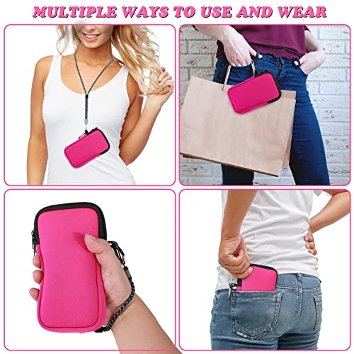 Pwsap Phone Sock, Universal Shock & Impact Resistant Neoprene Pouch with Carabiner and Lanyard Strap Sleeve Case for Hiking & Travelling Phone Bag Fits Phones up to 7 Inches, Rose Pink, M - color: Pink, size: M