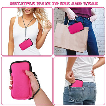 Pwsap Phone Sock, Universal Shock & Impact Resistant Neoprene Pouch with Carabiner and Lanyard Strap Sleeve Case for Hiking & Travelling Phone Bag Fits Phones up to 7 Inches, Rose Pink, M - color: Pink, size: M