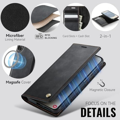 for Samsung Galaxy S26 5G 2in1 Detachable Wallet Case, Black | Compatible with Magsafe, Magnetic, RFID Blocking Card Holder, Shockproof, Kickstand, Wireless Charging, PU Leather Flip Cover - color: (Detachable 2 in 1)-Black, size: Galaxy S26