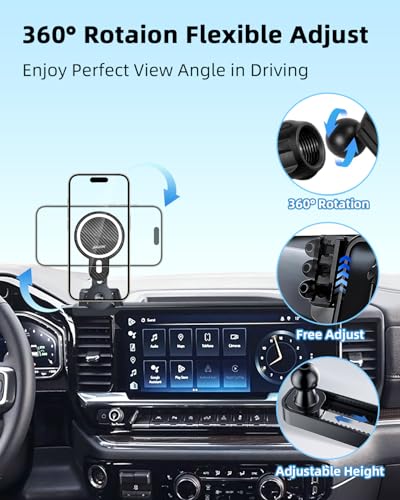 PZK Car Phone Holder for 2022-2026 Chevy Silverado/GMC Sierra 13.4'' Screen - color: Magsafe+ Wireless Charger, size: Silverado/GMC Sierra 2022-2026 (Extension Rod)