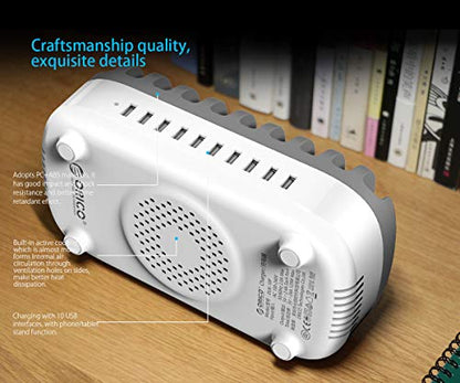 ORICO 10-Port Charging Station, 120W Max Output USB Charger Dock, White - color: 10 USB Ports, White