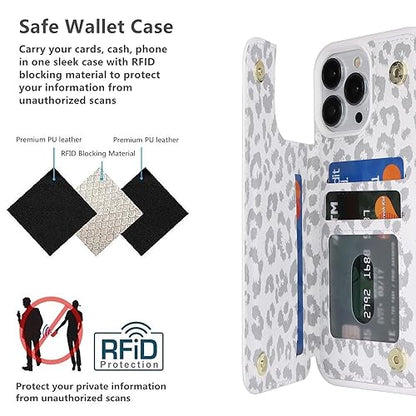 iCoverCase Compatible with iPhone 13 Pro Case with Card Holder, Wallet Phone Case for Women Men RFID Blocking PU Leather Protective Case 6.1 Inch (Gray Leopard) - color: Gray Leopard