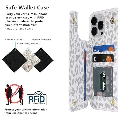 iCoverCase Compatible with iPhone 13 Pro Case with Card Holder, Wallet Phone Case for Women Men RFID Blocking PU Leather Protective Case 6.1 Inch (Gray Leopard) - color: Gray Leopard