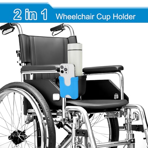 Accmor Wheelchair Cup Holder with Phone Holder, ﻿Universal 360° Rotatable Walker Cup Holder Rollator Scooter Accessory - color: Sky Blue