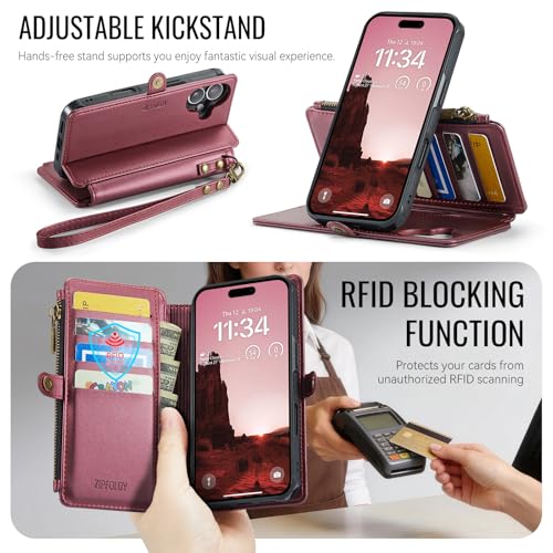 for iPhone 17 - Phone Case Wallet Magnetic Detachable, Burgundy - color: Burgundy, size: iPhone 17