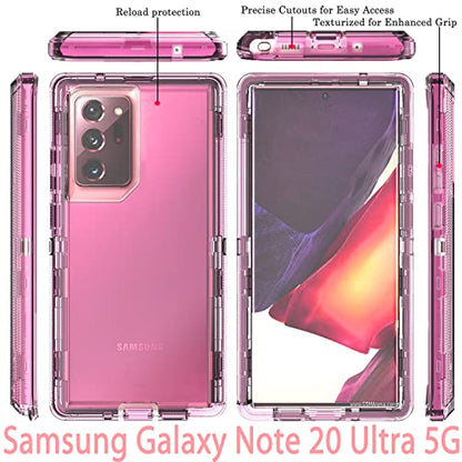 YmhxcY Galaxy Note 20 Ultra Case - 3 Layer Drop Protection, Shockproof Silicone, Transparent Pink - color: Transparent pink