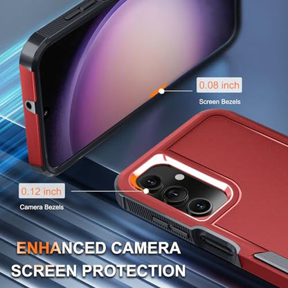Case for Samsung Galaxy A15 5G, Full Body Heavy Duty Rugged Shockproof Protective Phone Cover with Lanyard Strap, Tempered Glass Screen Protector and Camera Lens Cover, Red | Rugged Shockproof Protective Phone Case with Lanyard Strap,Tempered Glass Screen
