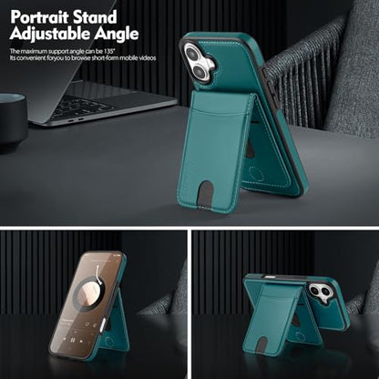Shieldtop Compatible with MagSafe iPhone 16 Wallet Case,Blue Green | 2 in 1 Detachable Magnetic,Credit Card Holder Slots,RFID Blocking,PU Leather,Kickstand,Flip Folio Phone Cover for Men & Women - color: Blue Green, size: iPhone 16 6.1"