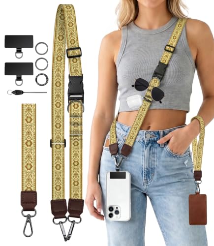 Boho Phone Lanyard Crossbody Wrist Neck Strap Adjustable Women - color: Boho Flower