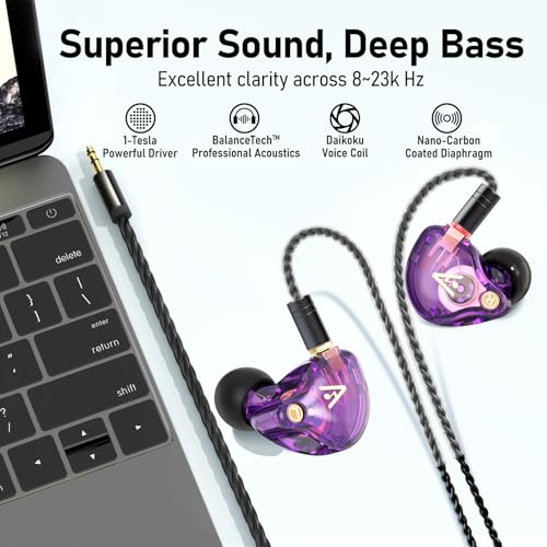 Audiovance Vibes 202 HiFi Wired Earbuds, IEM in-Ear Monitor Headphones - color: 9-Purple