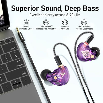 Audiovance Vibes 202 HiFi Wired Earbuds, IEM in-Ear Monitor Headphones - color: 9-Purple