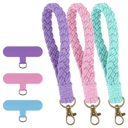 Ymapinc 3 Pack Phone Wrist Strap, Colorful Phone Lanyard Bracelet with Universal Patch, Wristlet Keychain for Smartphones – Compatible with 4-6.7 Inch Full-Coverage Cases