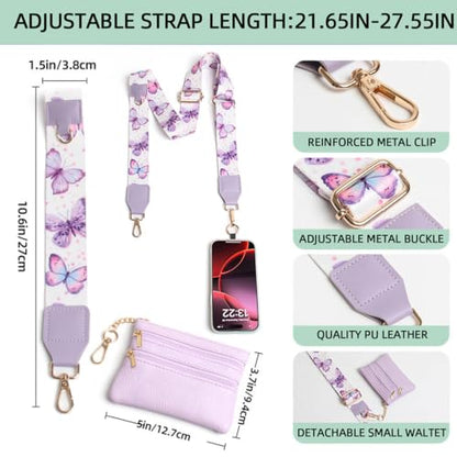 Phone Strap with Zippered Pouch, Clip and Go Strap for Phone with Wallet Crossbody, Adjustable Crossbody Phone Strap-1 - color: Bow Red