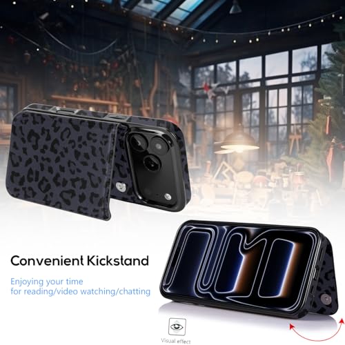 for iPhone 17 Pro Wallet Case with Card Holder,Black Purple Leopard | Flip PU Leather,Built-in Card Slots, Kickstand and Shockproof Case Cover 6.3 inch - color: Black Purple Leopard, size: iPhone 17 Pro 6.3 inch