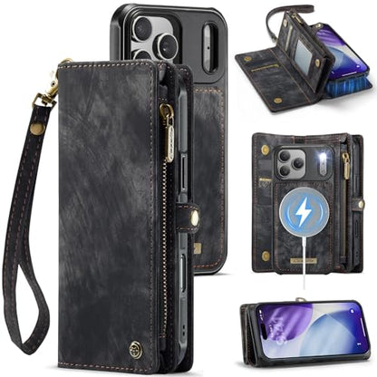 Compatible with iPhone 17 Pro Wallet Case with Magsafe,Black | Magnetic Detachable Case,Card Holder,Zipper Pocket,Strap Wristlet, Soft Leather Drop-Proof Phone Case for iPhone 17 Pro 6.3" - color: (Detachable and Magsafe)-Black, size: iPhone 17 Pro 6.3 In