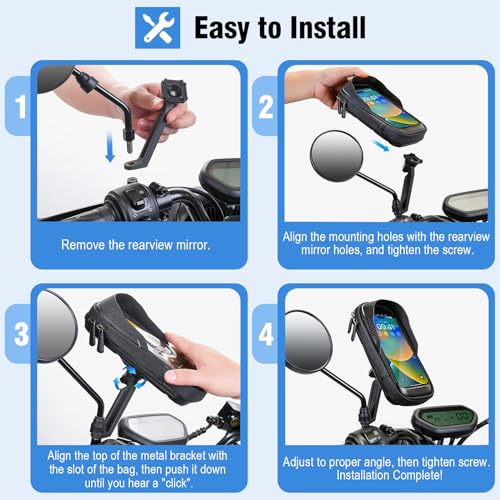 Waterproof Motorcycle Phone Mount Rearview Mirror Phone Holder
