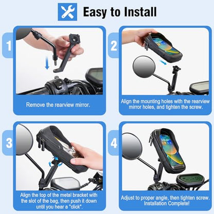 Waterproof Motorcycle Phone Mount Rearview Mirror Phone Holder