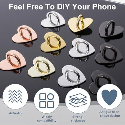8 Pcs Phone Charm Hook Cell Phone Ring Holder, Cute Heart Phones Charm Hooks Adhesive Smartphone Finger Ring Grip Metal Loop Stand for Cellphone Case Pad Tablet DIY Hanging, 4 Colors