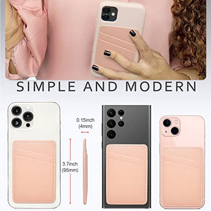 Limvory Phone Wallet, Leather Phone Card Holder Adhesive Stick On Credit Card Pocket for Back of Phone Case for iPhone and Android-White, Pink - color: White, Pink