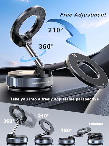 snanlen Upgraded 360° Nano Gel Vacuum Magnetic Phone Holder, Car Phone Holder for Magsafe[108+LBS Strongest Suction & 3000gf Strongest Magnetic], Suction Cup Phone Mount for Car/for iPhone 17 Pro Max - color: Black