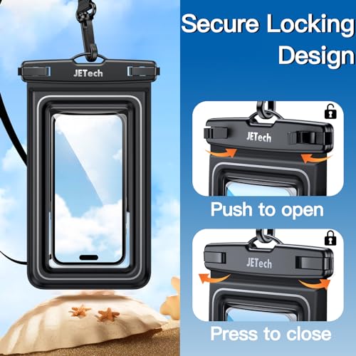 JETech IPX8 Waterproof Phone Pouch, Floating Dry Bag, Black, 2-Pack | Touchscreen Compatible, Fits up to 7", for iPhone 17e/17/16/15/14 Series, for Galaxy S26/S25 Ultra, for Pixel 10 Series