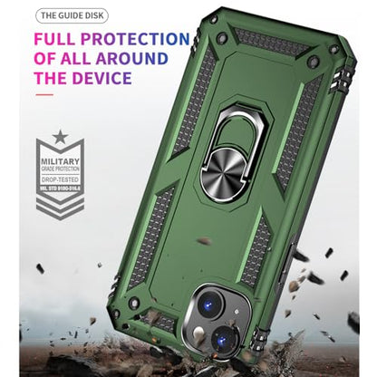 iPhone 14 Case with HD Screen Protector, Military Grade 16ft Drop Tested, Ring Shockproof, Army Green - color: Army Green, size: iphone 14