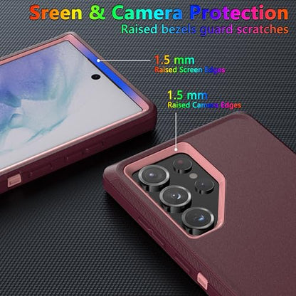 MXX Case Designed for S24 Ultra, 3-Layer Super Full Heavy Duty Body Bumper Cover/Shock Protection/Dust Proof Case 5g 2024 (Plum/Pink) - color: Plum/Pink, size: Galaxy S24 Ultra