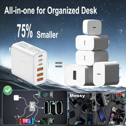 2 Pack 65W Multiport USB C Charging Block,6-Port Charger Station Wall Plug