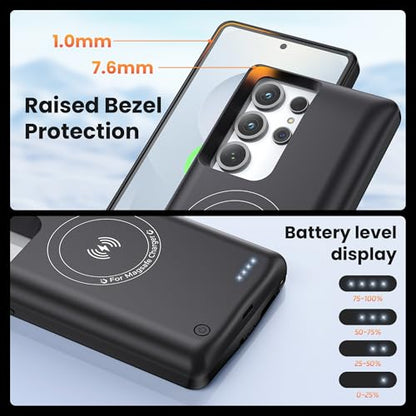 Charging Phone case for Samsung Galaxy S23/Galaxy S22 Battery Case, Real 10000mAh Portable Power Bank with Magnetic Wireless Charging,Protective Charger Phone case with Battery Pack Black - size: Galaxy S23/Galaxy S22