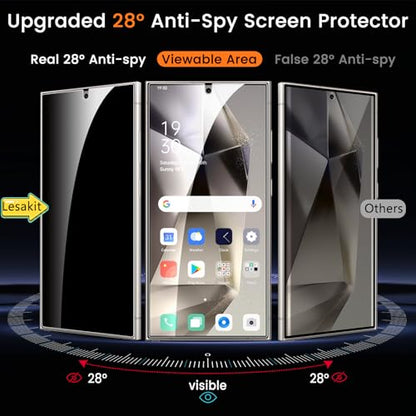 Lesakit 2 Pack Privacy Screen Protector for Samsung Galaxy S24 Ultra 6.8 inch, Anti Spy TPU Flexible Screen Protector [Support Fingerprint ID], True 28°, High Sensitivity, Case Friendly