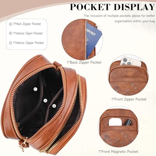 Small Crossbody Bags for Women, RFID Phone Purse with Card Slots, Triple Compartments Lightweight Shoulder Bag - color: 1-brown
