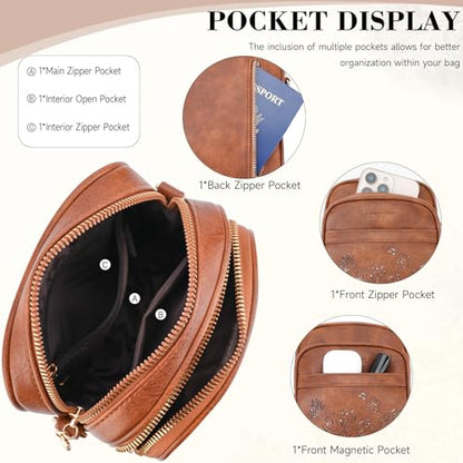 Small Crossbody Bags for Women, RFID Phone Purse with Card Slots, Triple Compartments Lightweight Shoulder Bag - color: 1-brown