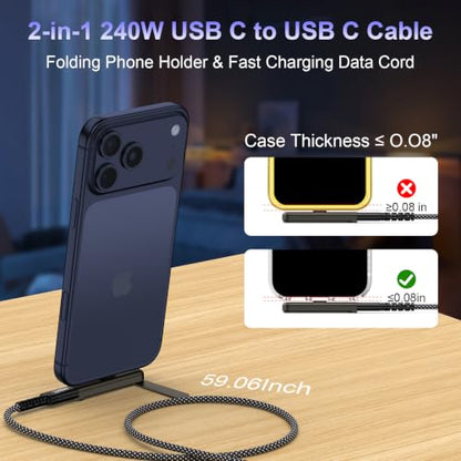 Invisible Holder C Charger Cable with Stand,Detachable 2 in 1 USB C Cable - color: Black