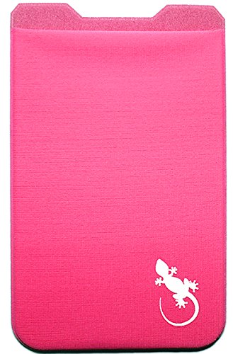 Phone Wallet - Adhesive Card Holder - Cell Phone Pouch - Stick on Lycra Pocket by Gecko - Carry Credit Cards and Cash - color: PINK WHITE