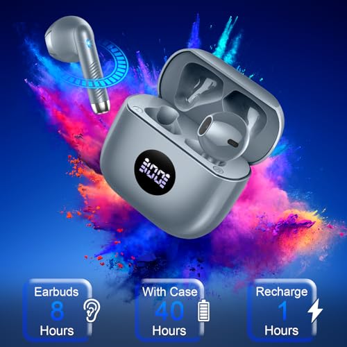 Wireless Earbuds, Bluetooth 5.4 Ear Buds, LED Power Display, 6D Bass Stereo - color: Dark Gray