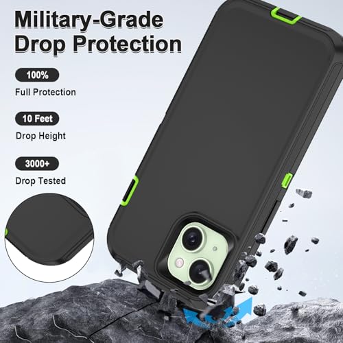 for iPhone 15 Case Heavy Duty Protective Shockproof Dropproof 3-Layer Full Body Protection [Without Screen Protector] Tough Rugged Cover for Apple iPhone 15 6.1 inch 2023,Navy Grey/Green - color: Navy Grey/Green