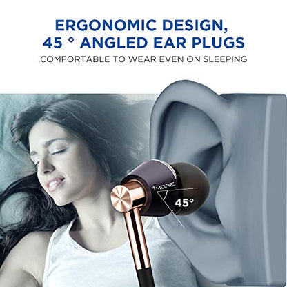 1MORE Triple Driver in-Ear Earphones Hi-Res Headphones with High Resolution, Bass Driven Sound, MEMS Mic, in-Line Remote, High Fidelity for Smartphones/PC/Tablet - Gold - color: Gold