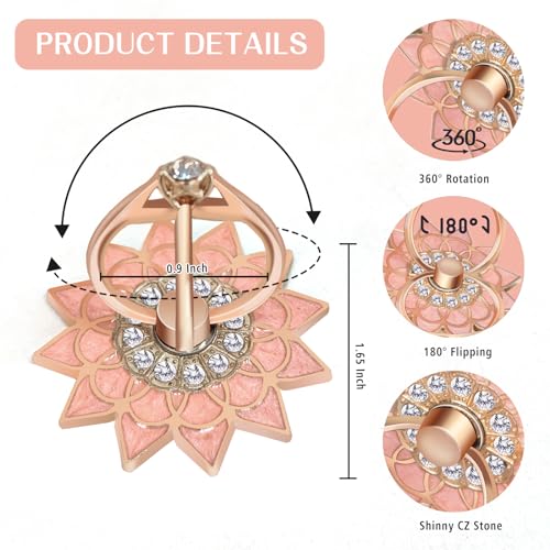 Sunflower Ring Holder for Cell Phone Case, Pink Flower Ring Holder Grip for iPhone Case, Gold Sparkly Bling Glitter Phone Finger Rings, Cute Rings Kickstand Stand for Back of Smartphone - color: Phone Ring Holder 3