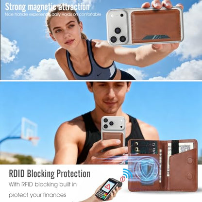 For MagSafe Wallet,Magnetic Card Holder RFID Blocking Wallet with 5 Card Slots & Cash Pocket For iPhone 17/16/ 15/14/ 13/12/ Pro/Max/Plus/Air Brown - color: Brown