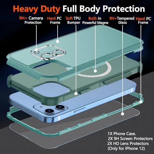 Diverbox for iPhone 12 case, iPhone 12 Magnetic case [with Screen Protector and Camera Lens Protector ] 2 Pack [15 FT Military Grade Drop Protection] Heavy Duty Shockproof Phone Case (Teal) - color: Magnetic Teal