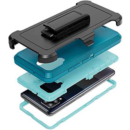 Compatible with Samsung Galaxy A42 5G Case,with Screen Protectors,Heavy Duty Rugged Shockproof Full Body Protection Kickstand Case with Belt Clip Holster for Samsung Galaxy A42 5G (Teal+Light Blue) - color: Teal+Light Blue