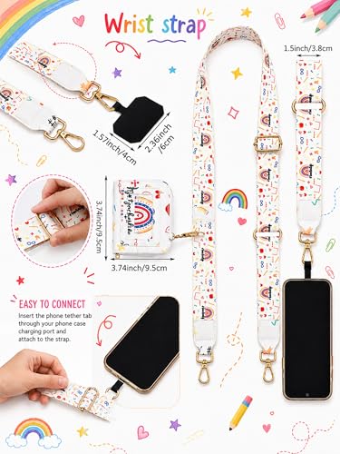 Woanger Teacher Phone Crossbody Lanyard with Wallet Pouch, Adjustable Clip Cell Phone Lanyard Back to School Teacher Gift - style: Pencil Rainbow