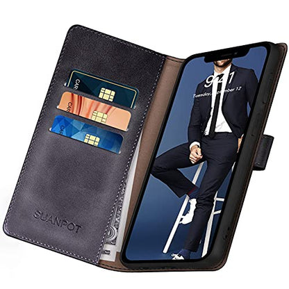 SUANPOT for iPhone 13（Non 13Pro） 6.1 inch 5G with RFID Blocking Wallet case Credit Card Holder,Flip Book PU Leather Phone case Shockproof Cover Cellphone Women Men for Apple 13 case Wallet Black - color: Dark Black Color