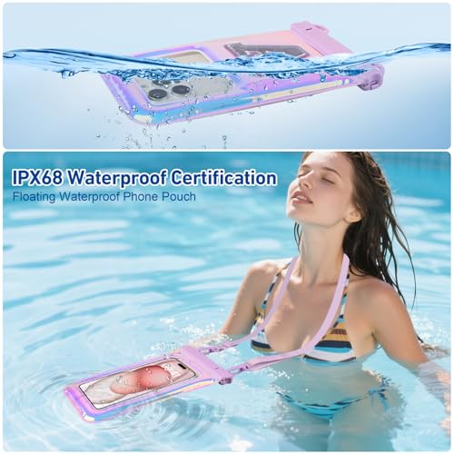 Waterproof Phone Pouch Floating, IPX68 Waterproof Phone Case for Beach Kayak Cruise Essentials, Dry Bag for iPhone 17 16 15 Pro Max Samsung S26 S25 S24, Up to 7", Purple Letter - color: Purple Letter