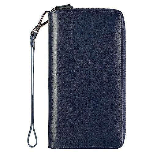 Small Compact Women Wallet RFID Blocking Genuine Leather Bifold Purse with ID Windows - color: 2-waxed Blue, size: One Size