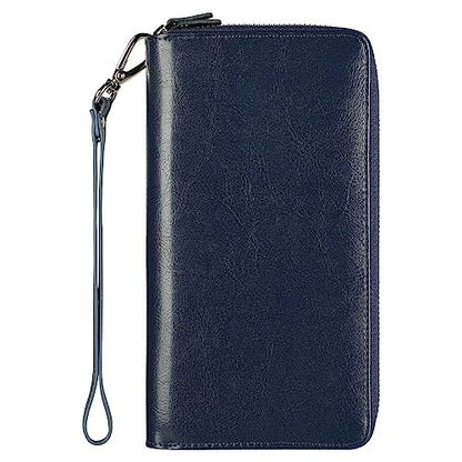 Small Compact Women Wallet RFID Blocking Genuine Leather Bifold Purse with ID Windows - color: 2-waxed Blue, size: One Size