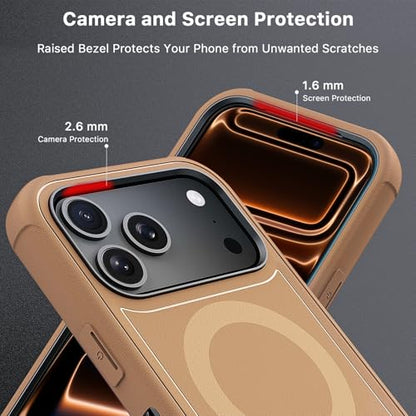 M MYBAT PRO for iPhone 17 Pro Case with Belt Clip Holster,[Compatible with Magsafe] w/Screen Protector,Anti-Drop,Shockproof,w 360°Rotating Kickstand,Heavy Duty Protection (Brown) - color: Brown