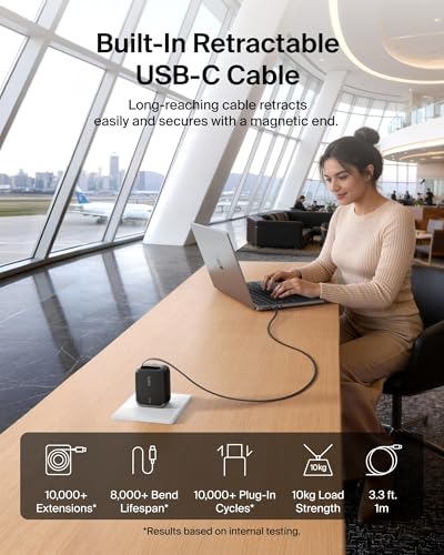Belkin 67W GaN USB C Retractable Charger Block Fast Charging for Travel - color: Black, style: 67W